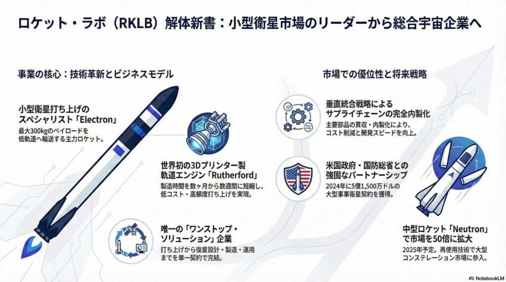 ロケット・ラボ(RKLB)は、宇宙打ち上げサービスと宇宙システムソリューションを提供する米国の上場企業であり、特に小型衛星向けの専用打ち上げサービスで世界的に知られている。