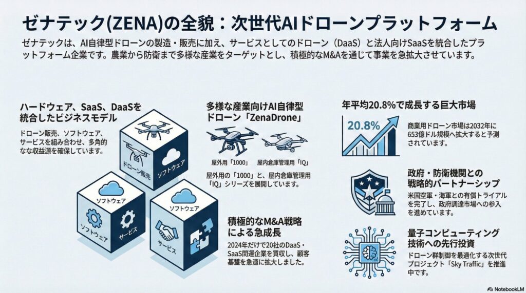 カナダのバンクーバーで創業されたゼナテック（ZenaTech, Inc.）は、エンタープライズソフトウェア技術とドローン製造の両軸で事業を展開する技術企業